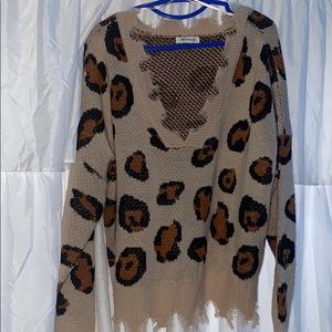 Fringe cheetah print sweater